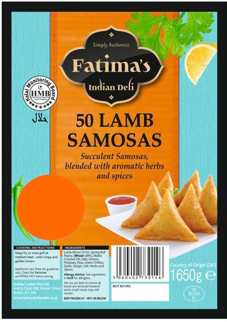Fatima’s Indian Deli - 50 Lamb Samosa’s (1.6kg)